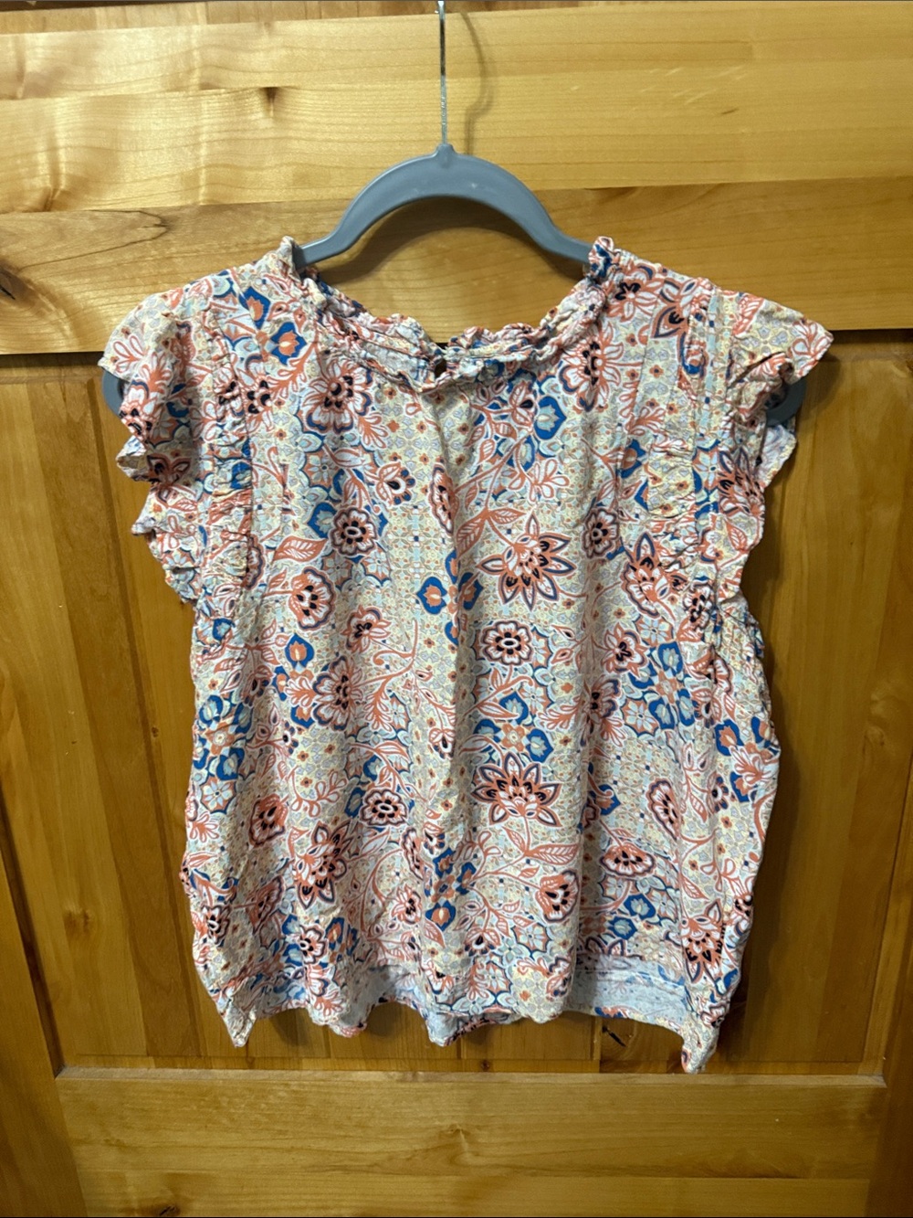 Floral Ruffled Cap-Sleeve Women's Top - Pink & Blue
